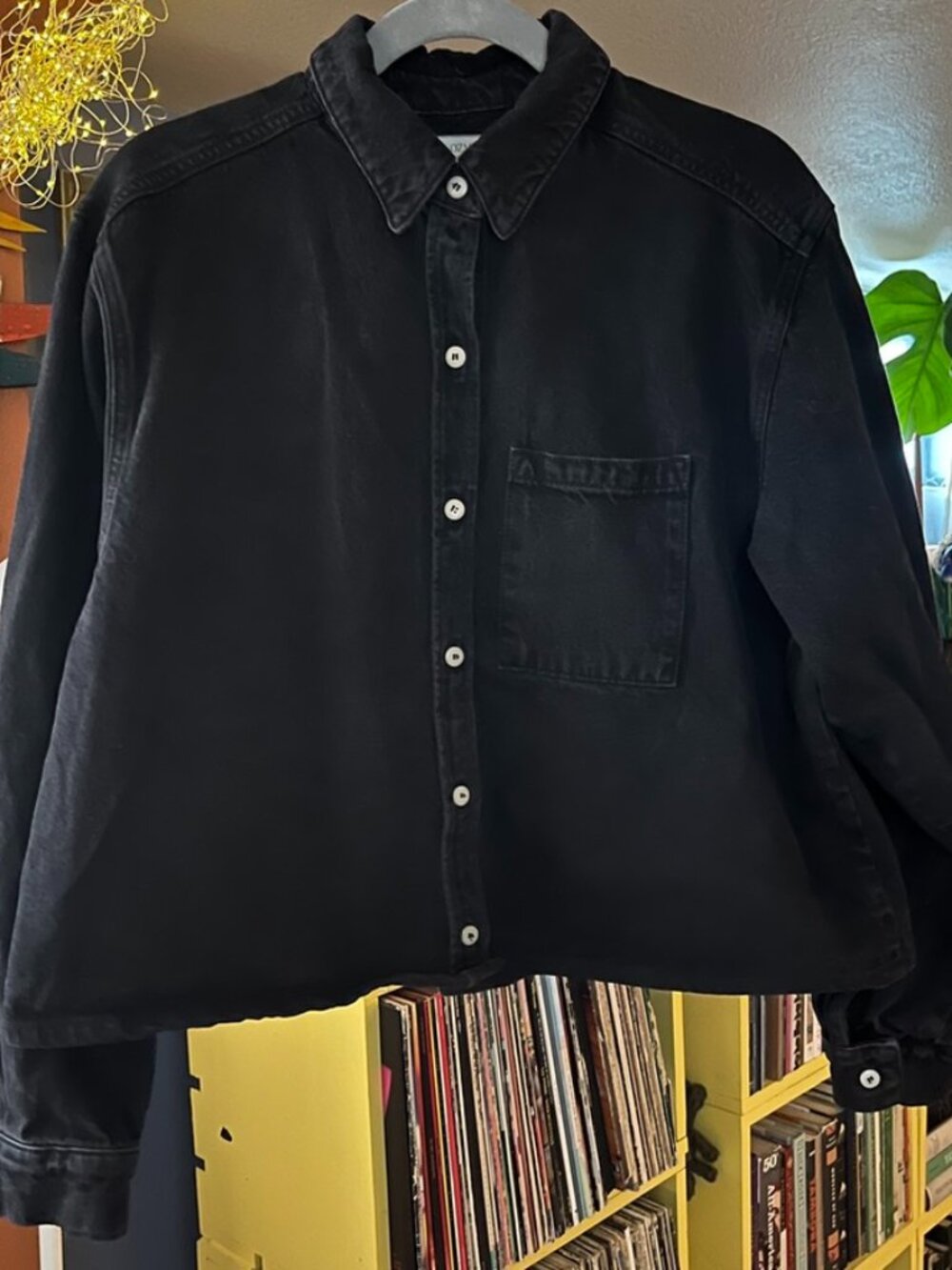 Ozma Marcie Black Denim Shirt Altered to be Cropped M/L GUC